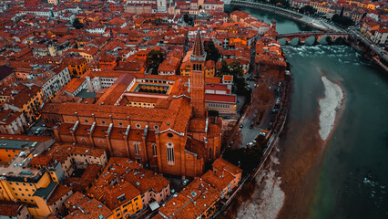 Beautiful view from above of the city of Verona. Aerial view Basilica of Santa Anastasia, Verona,...