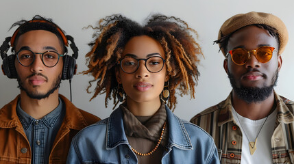 Afro Dreadlocks and Sunglasses A Vibrant Group in the Style of Afrofuturism