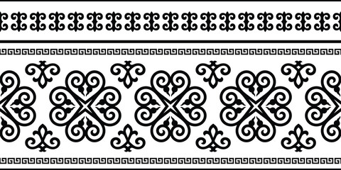 Ethnic background on the theme of Mongolian national ornament, seamless pattern, vector design - obrazy, fototapety, plakaty