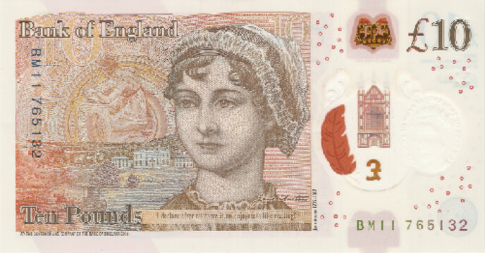 Vector reverse high polygonal pixel mosaic banknote of United Kingdom or England. Denominations of bill 10 pounds. Game money of flyer. Part 2
