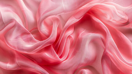 Closeup view of crumpled pink fabric as background 