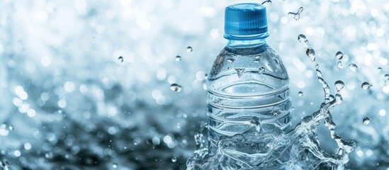 Water bottle with a splash of water isolated on a blue background