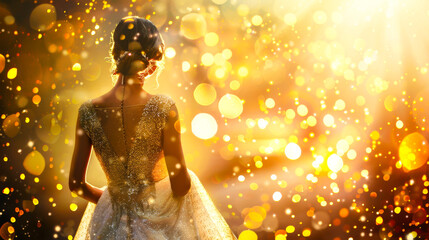 Bridal Beauty Captured from Behind with Glittery Background
