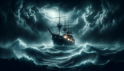 digital painting that depicts a haunting and suspenseful ocean scene
