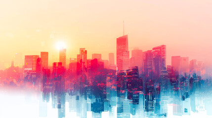 Double Exposure Illustration of Urban and Technology Growth
