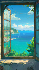 window overlooking the sea.
