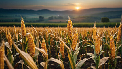 Fields of Promise, Ripe Corn Ready for Harvest in Vast Farmland.