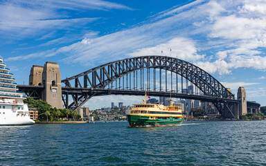 Sydney, New South Wales, Australia: View of Sydney Harbour Bridge and ferry boat