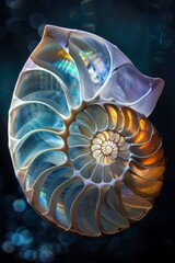 Nautilus shell inspired geometric pattern, spiraling Fibonacci sequence