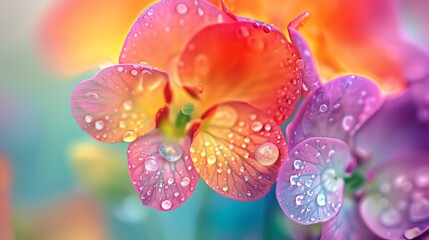 Closeup of Rainbow Shower flowers, gentle cream background, botanical arts magazine cover, warm indoor lighting, close frontal view