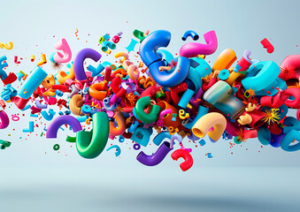 3d illustration of visualizing letters in an abstract and dynamic composition