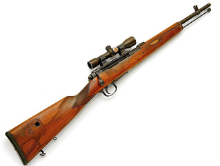 Rifle isolated white background,  a high-precision weapon that challenges the stability and skill