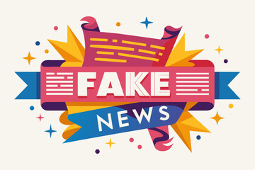 flat vector illustration Fake news stamp on internet in digital age, concept - deception, fraud, lies