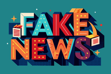 flat vector illustration Fake news stamp on internet in digital age, concept - deception, fraud, lies