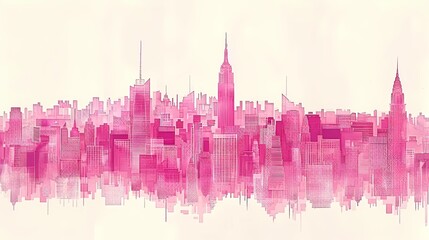 pink city skyline pixelated illustration poster background 