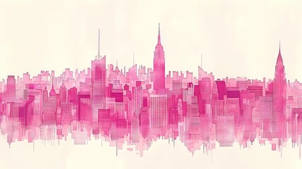 Obraz premium pink city skyline pixelated illustration poster background 