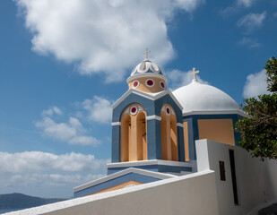 One of the countless christian orthodox churches and chapels dotting the old town of Fira, Thira island, Santorini, Cyclades islands, South Aegean Sea, Greece