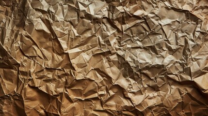 Close-up view of crumpled brown paper, providing a textured background suitable for various uses.