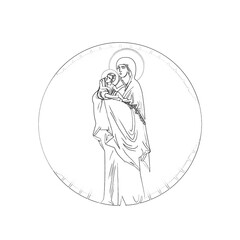 Madonna. Religious coloring page in Byzantine style on white background