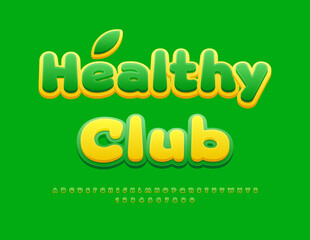 Vector wellness logo Healthy Club. Cute Green Font. Creative Alphabet Letters and Numbers set.