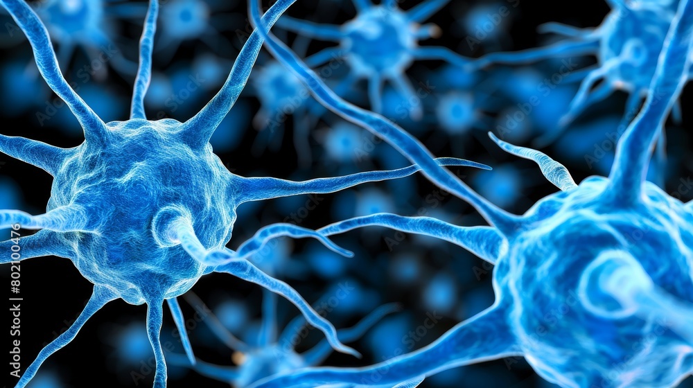 Poster intricate neuron world 3d microbiology render with ample space for text and copy