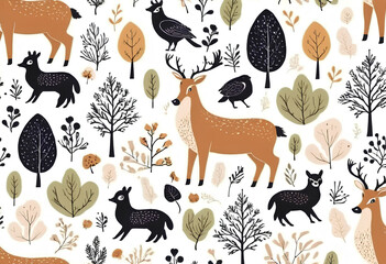 Animals, meadow, natural habitat, seamless pattern