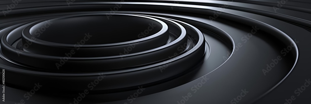 Poster background of elegant circle shape design encompasses layers of black circle rings intertwined, shar