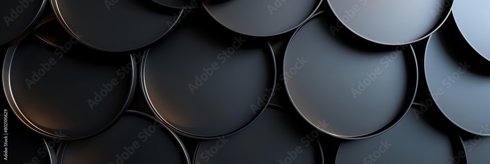 Poster background of elegant circle shape design encompasses layers of black circle rings intertwined, shar