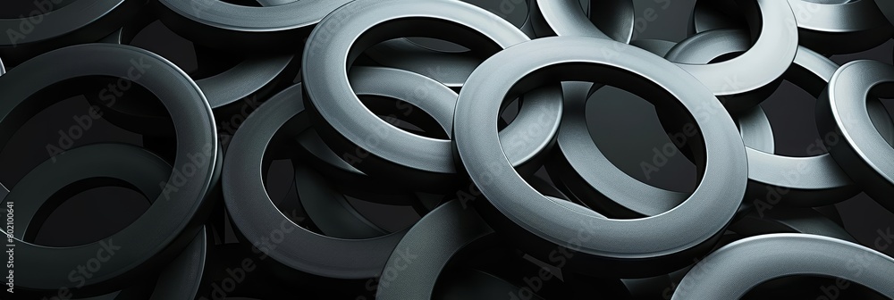 Poster background of elegant circle shape design encompasses layers of black circle rings intertwined, shar