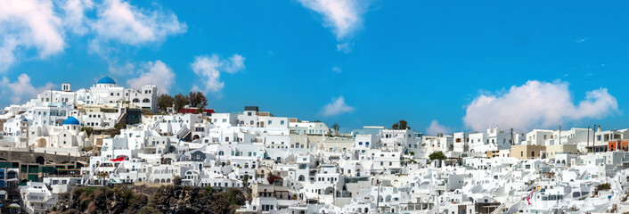 View of the higher sections of Fira, Thira island, Santorini, Cyclades islands, South Aegean Sea,...