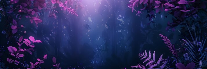 Banner background for an abstract floral design that blends neon blooms with shadowy ferns, Sharpen banner background concept 3D with copy space