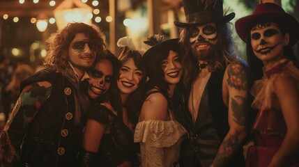 Fototapeta premium A group of friends dressed up for a theme party, posing for a photo.