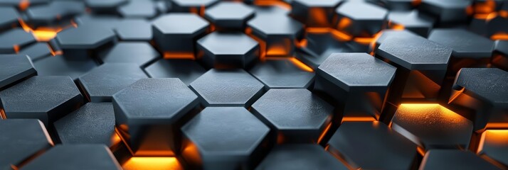 Fototapeta premium Construct a unique layout with this Banner background for simple hexagonal elements, structuring a modern look, Cinematic Look Sharpen banner background concept 3D with copy space