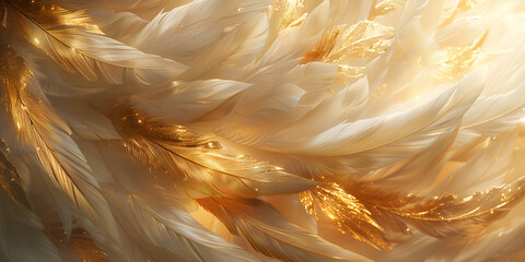 Goldens luxurious orange and white feathers bird beautiful abstract background illustration - obrazy, fototapety, plakaty