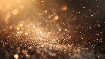 Shimmering golden bokeh lights scattered across a rich, dark background.