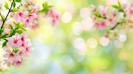 Vivid cherry blossoms in focus with a sparkling, blurred light background suggesting a fresh spring day.