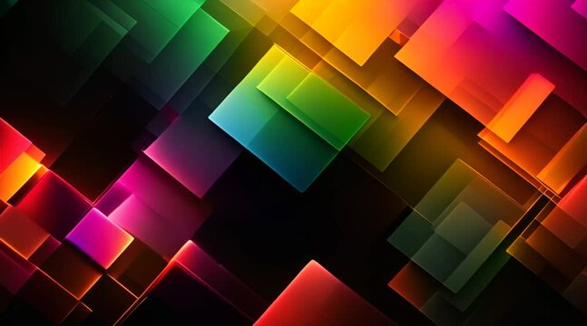 Abstract geometric Juneteenth video. Moving overlapping green, red, and yellow transparent squares. Kwanzaa