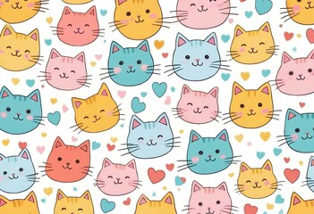 Obraz premium a wallpaper with a pattern of cats and hearts. 