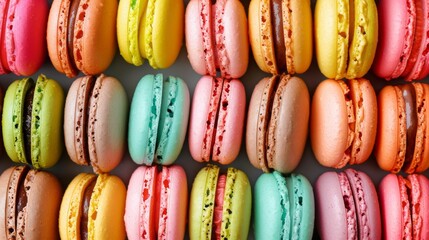 Colorful macaroons lined up together