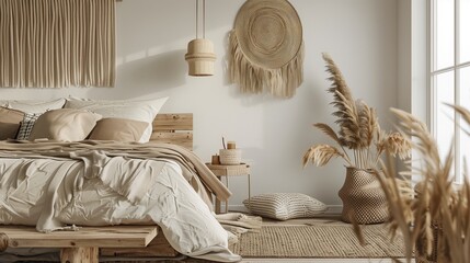 Scandinavian-inspired bedroom with neutral tones and natural textures.