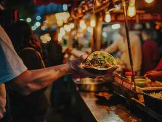 AI generated illustration of a street food vendor night scene