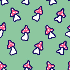 simple seamless colored pattern mushroom in doodle style. Design for print backdrop wallpaper wrapping textile