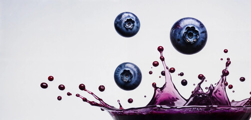 blueberries and splash of blueberries juice on white background