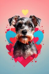 colorful design of Miniature schnauzer with heart