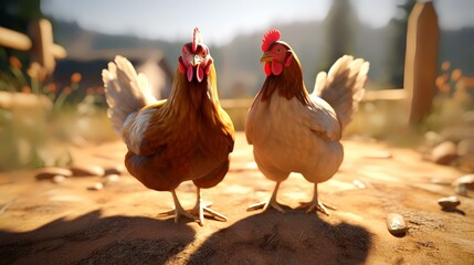 Rooster and hen on a farm. Rooster and hen on a farm.