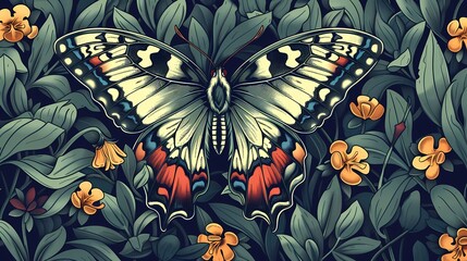 butterfly pattern among limonium flowers illustration poster background