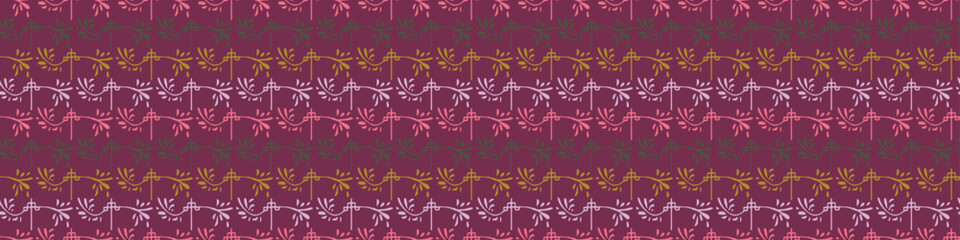 Retro botanical vector border in elegant style. Luxury print textur for beautiful feminine banner decor. Multicolor 70s leaf design