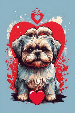 colorful design of Shih Tzu with heart