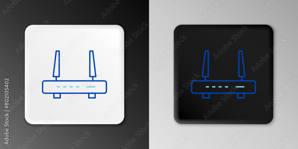Poster line router and wi-fi signal icon isolated on grey background. wireless ethernet modem router. compu