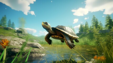 turtle jumping on the grass